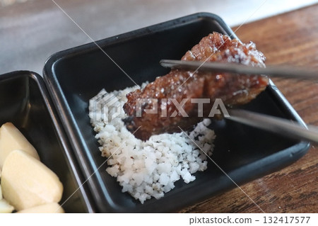 Korean food. Marinated beef ribs bbq 132417577