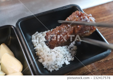 Korean food. Marinated beef ribs bbq 132417578