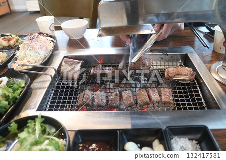 Korean food. Marinated beef ribs bbq 132417581