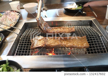 Korean food. Marinated beef ribs bbq 132417602