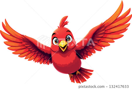 Vsai cute red bird flying with open wings, cartoon illustration 132417633