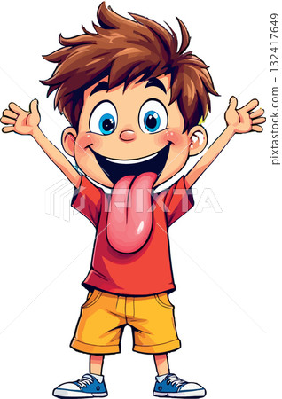 Vsai boy cartoon character sticking tongue out playfully 132417649