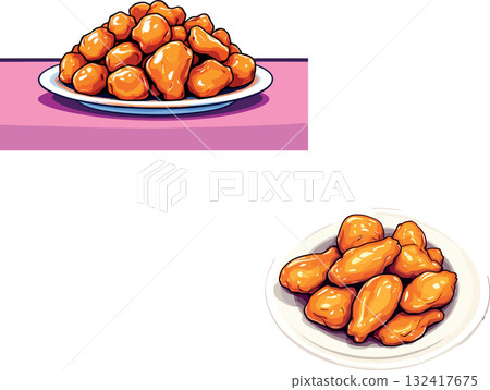 Vsai fried chicken nuggets and wings on plates Vsai fried chicken nuggets and wings on plates 132417675