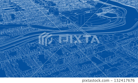 Detailed City Blueprint with River and Roads Detailed City Blueprint with River and Roads 132417676