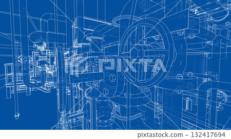 Intricate Industrial Blueprint. Vector 132417694