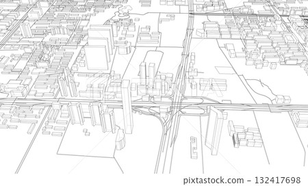 Urban Wireframe Cityscape 132417698