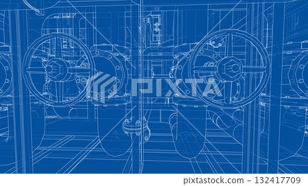 Industrial Blueprint with Valves. Vector 132417709