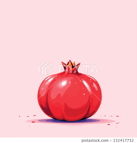 Vsai red pomegranate fruit vector drawing on pink background 132417732
