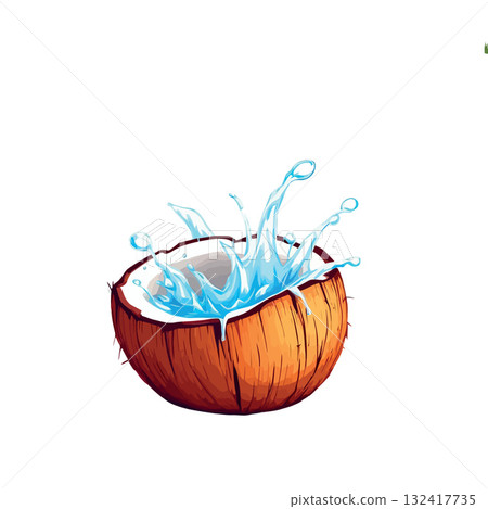 Vsai coconut half with refreshing water splashing 132417735