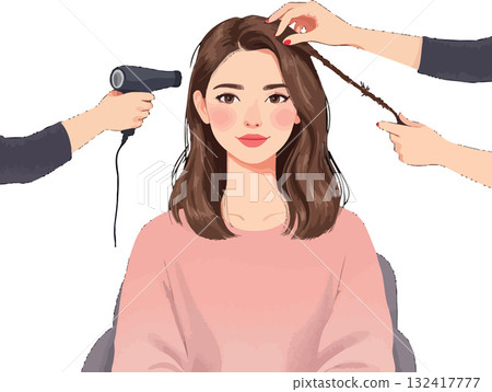 Vsai woman receiving hairstyling salon service makeover Vsai woman receiving hairstyling salon service makeover 132417777