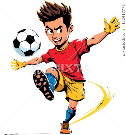 Vsai boy playing soccer kicking ball with enthusiasm 132417778
