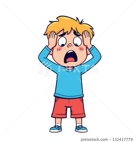 Vsai little boy feeling shocked and scared panicking 132417779