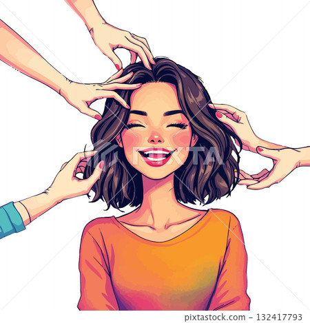 Vsai happy woman enjoying pampering and hair care 132417793