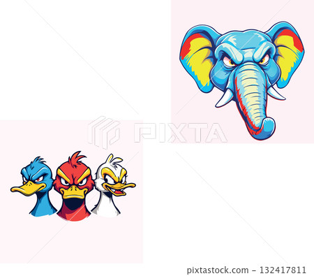 Vsai elephant and angry ducks cartoon rivalry characters Vsai elephant and angry ducks cartoon rivalry characters 132417811