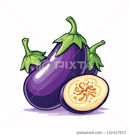 Vsai fresh purple eggplant and sliced aubergine illustration Vsai fresh purple eggplant and sliced aubergine illustration 132417817
