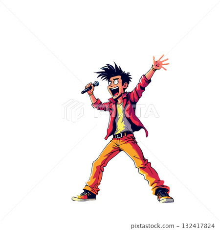 Vsai cartoon boy singing into microphone performing pop music Vsai cartoon boy singing into microphone performing pop music 132417824