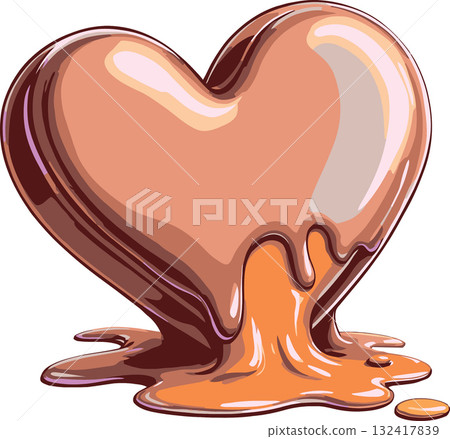 Vsai heart melting with liquid caramel sauce illustration Vsai heart melting with liquid caramel sauce illustration 132417839