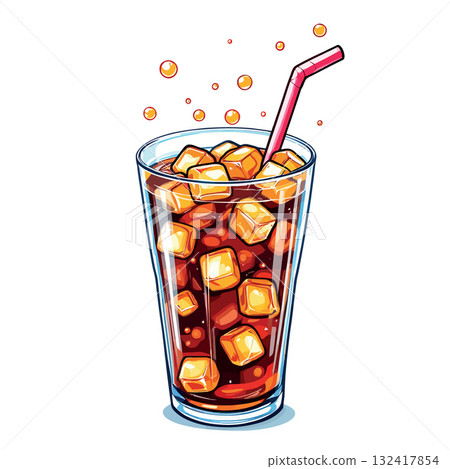 Vsai glass of cola soda drink with ice and straw Vsai glass of cola soda drink with ice and straw 132417854