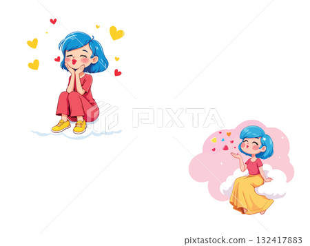 Vsai cute cartoon girl sending love, blowing kiss 132417883