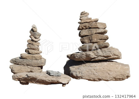 Stacked rocks creating cairn formations showing perfect balance 132417964