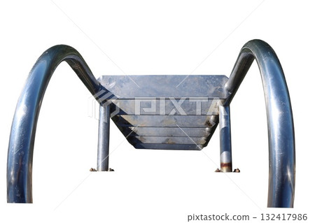Stainless steel swimming pool ladder isolated on white Stainless steel swimming pool ladder isolated on white 132417986