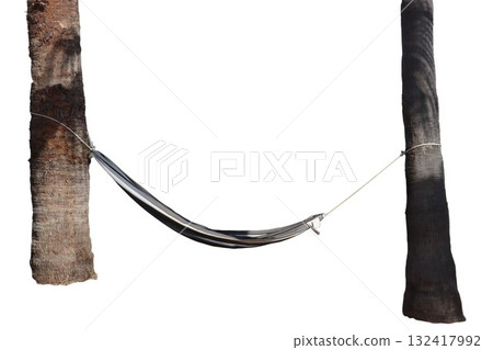 Hammock tied between two palm trees cutout Hammock tied between two palm trees cutout 132417992