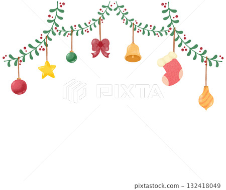 Watercolor-style ornament frame | Natural Christmas design, stylish and elegant winter decorative frame 132418049