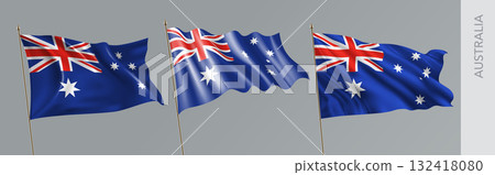 Set of Australia waving flag on isolated background vector illustration 132418080
