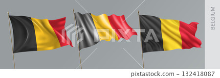 Set of Belgium waving flag on isolated background vector illustration Set of Belgium waving flag on isolated background vector illustration 132418087