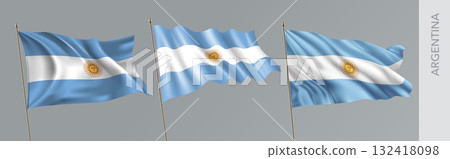 Set of Argentina waving flag on isolated background vector illustration 132418098