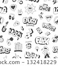 Summer city lifestyle graffiti doodle characters objects sign and symbols seamless pattern , funny vector background for kids 132418229
