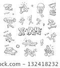 Sport extreme active people doodle set , hand drawn icons 132418232