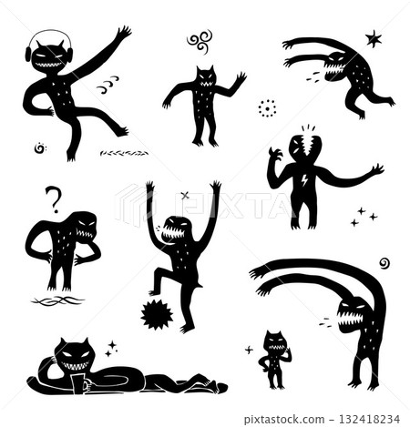 monsters silhouettes isolated cartoon collection , vector design element set monsters silhouettes isolated cartoon collection , vector design element set 132418234