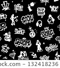Graffiti Hip Hop Music Style Lettering Characters Sign Symbols Seamless Vector Pattern , Background Design Element 132418236
