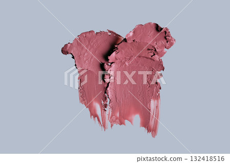 The texture of red lipstick on glass on a neutral background. The texture of red lipstick on glass on a neutral background. 132418516