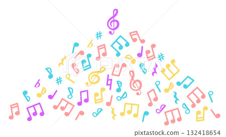 Abstract music pattern of music notes. blue, red. Yellow and white music background. Abstract music pattern of music notes. blue, red. Yellow and white music background. 132418654