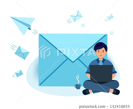 concept An email. the letter is in an envelope. man writes an email. concept An email. the letter is in an envelope. man writes an email. 132418655