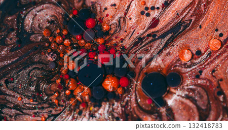 Paint splatter. Glitter bubbles. Defocused orange red purple color sparkling round texture mix oil splash on abstract art background. Paint splatter. Glitter bubbles. Defocused orange red purple color sparkling round texture mix oil splash on abstract art background. 132418783