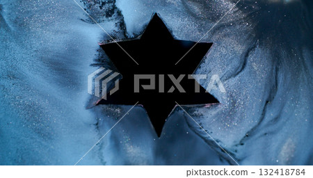Paint spill. Glitter star. Defocused blue purple color particles water bubble dark black pigment on abstract acrylic bokeh art background. Paint spill. Glitter star. Defocused blue purple color particles water bubble dark black pigment on abstract acrylic bokeh art background. 132418784
