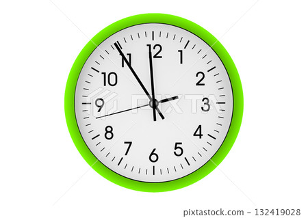 Green watch, wall clock 11 hours 45 minutes on isolated or white background Green watch, wall clock 11 hours 45 minutes on isolated or white background 132419028