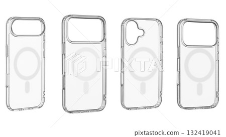 Set Clear soft phone case with magnetic ring for smartphone model 17. Air. Pro, Pro Max, isolated on white 132419041