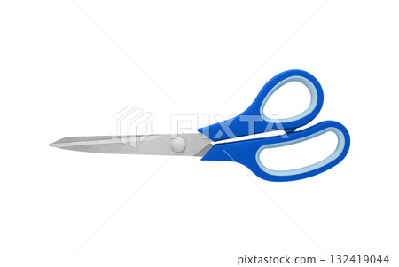 Blue Handled Scissors Closed on White Background 132419044