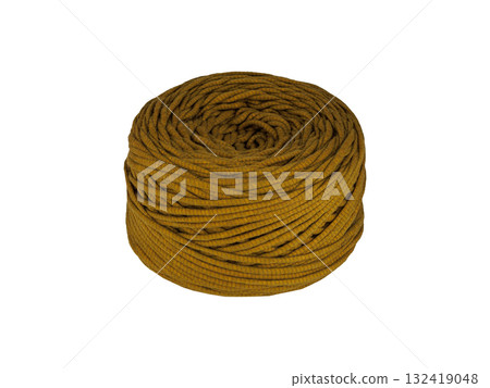 Mustard Brown Yarn Ball on White Background 132419048