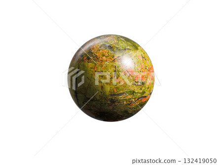 Polished Unakite Sphere on White Background 132419050