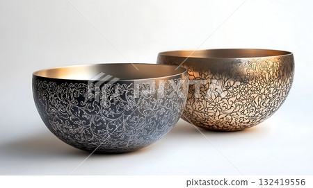 Ornate Metallic Bowls with Exquisite Floral-Inspired Carved Designs 132419556