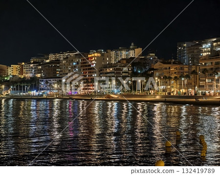 night lights animate bustling harbor, illuminated boardwalk reflects lively evening atmosphere night lights animate bustling harbor, illuminated boardwalk reflects lively evening atmosphere 132419789