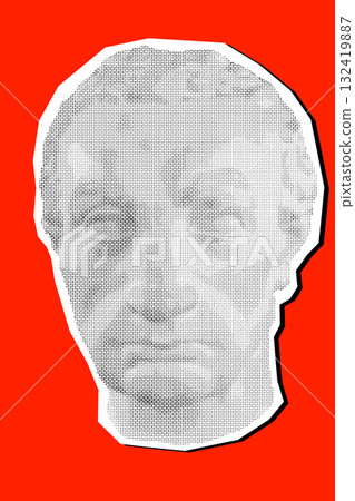 Antique face. Vector illustration. Digital graphic for posters, banners, flyers, cover, historic artwork, ancient picture. Vintage engraving Plaster head. Geometric halftone triangular texture Antique face. Vector illustration. Digital graphic for posters, banners, flyers, cover, historic artwork, ancient picture. Vintage engraving Plaster head. Geometric halftone triangular texture 132419887