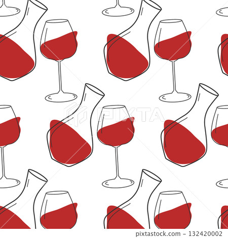 Outline Wine Goblet and Decanter with spots like Red wine Seamless Pattern Wine Day Minimal Backdrop 132420002