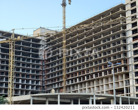 ongoing building with safety emphasis, active construction showing structural details and safety ongoing building with safety emphasis, active construction showing structural details and safety 132420211