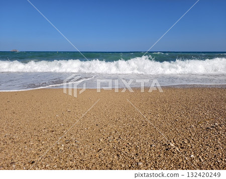 stormy seaside action, dynamic coastal scene showcasing turbulent surf and energetic wave action stormy seaside action, dynamic coastal scene showcasing turbulent surf and energetic wave action 132420249